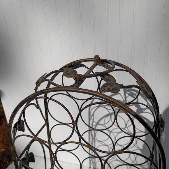 Tall Wine Rack Black Gold Wrought Iron with Grape Leaves 17 Bottle Holder Vtg - Picture 7 of 13
